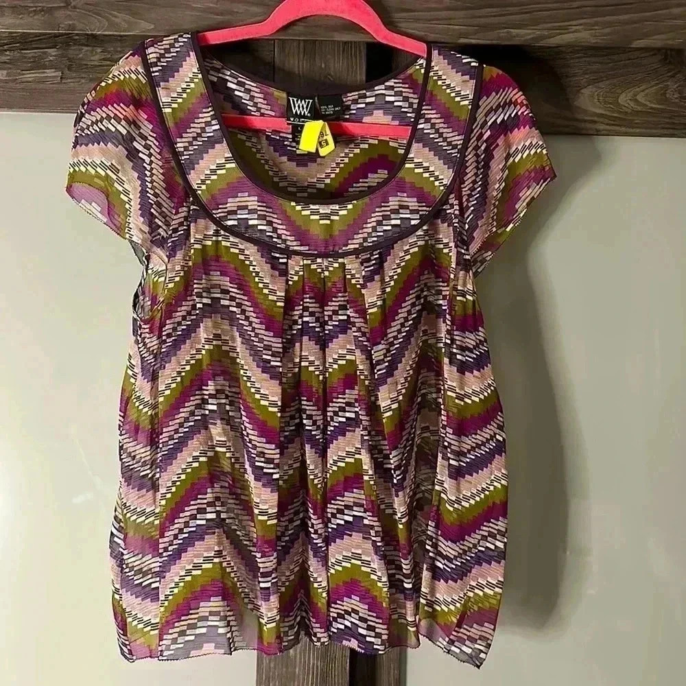 WORTH silk chevron top, Size Large